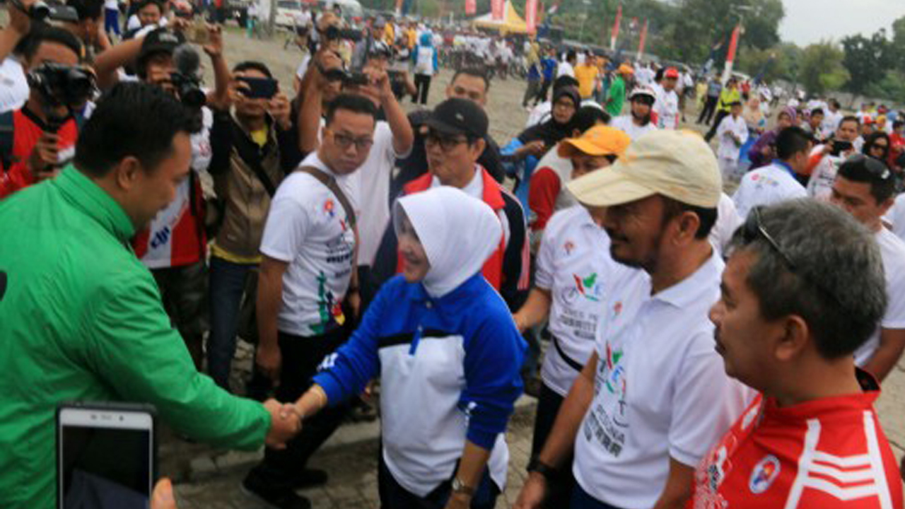 Menpora Imam Nahrawi saat disambut Wakil Walikota Patriana Sosialinda