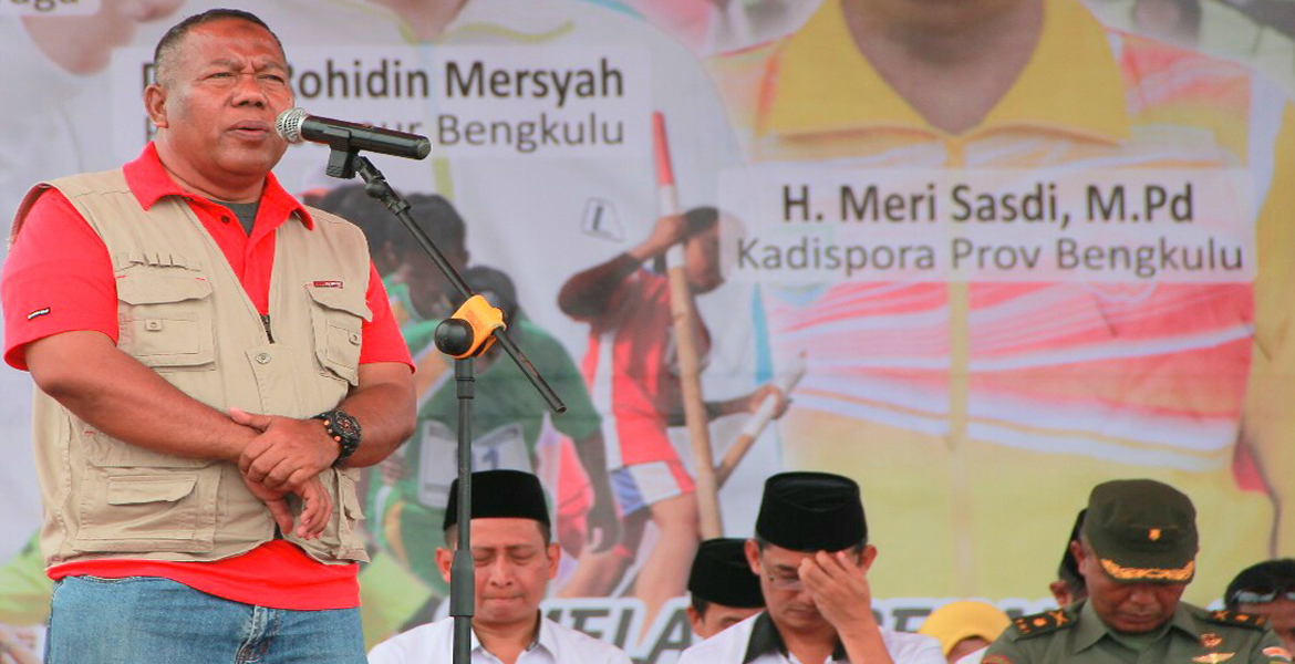 Kepala Bidang Olahraga Tradisional pada Asisten Deputi Pengembangan Olahraga Tradisional dan Layanan Khusus Kemenpora, Drs Arman memberikan sambutan