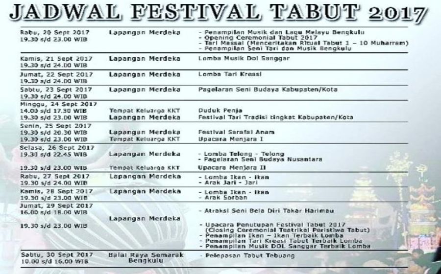 Jadwal Festival Tabut 2017